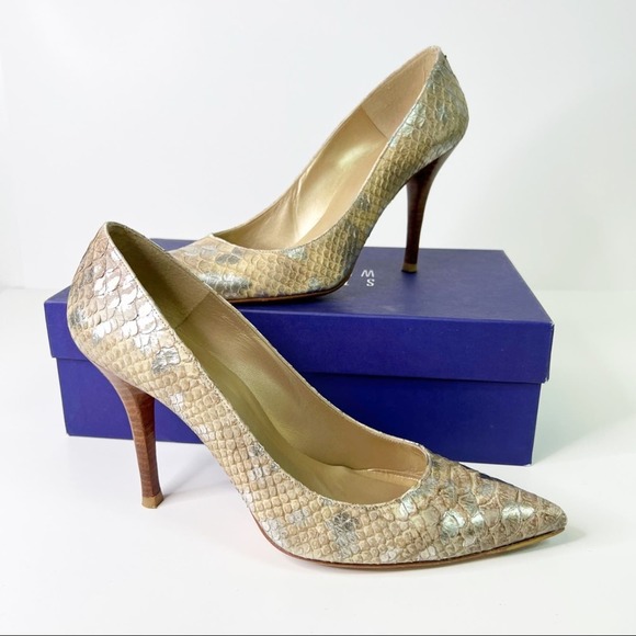 Stuart Weitzman Iris Honey Mica Python Pump SZ 8 - Picture 1 of 11